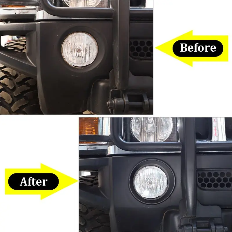 ABS Matte Black Car Front Bumper Fog Light Bezel Trim Lamp Ring Cover Kits For Hummer H3 2005-2009 Modification Car Accessories