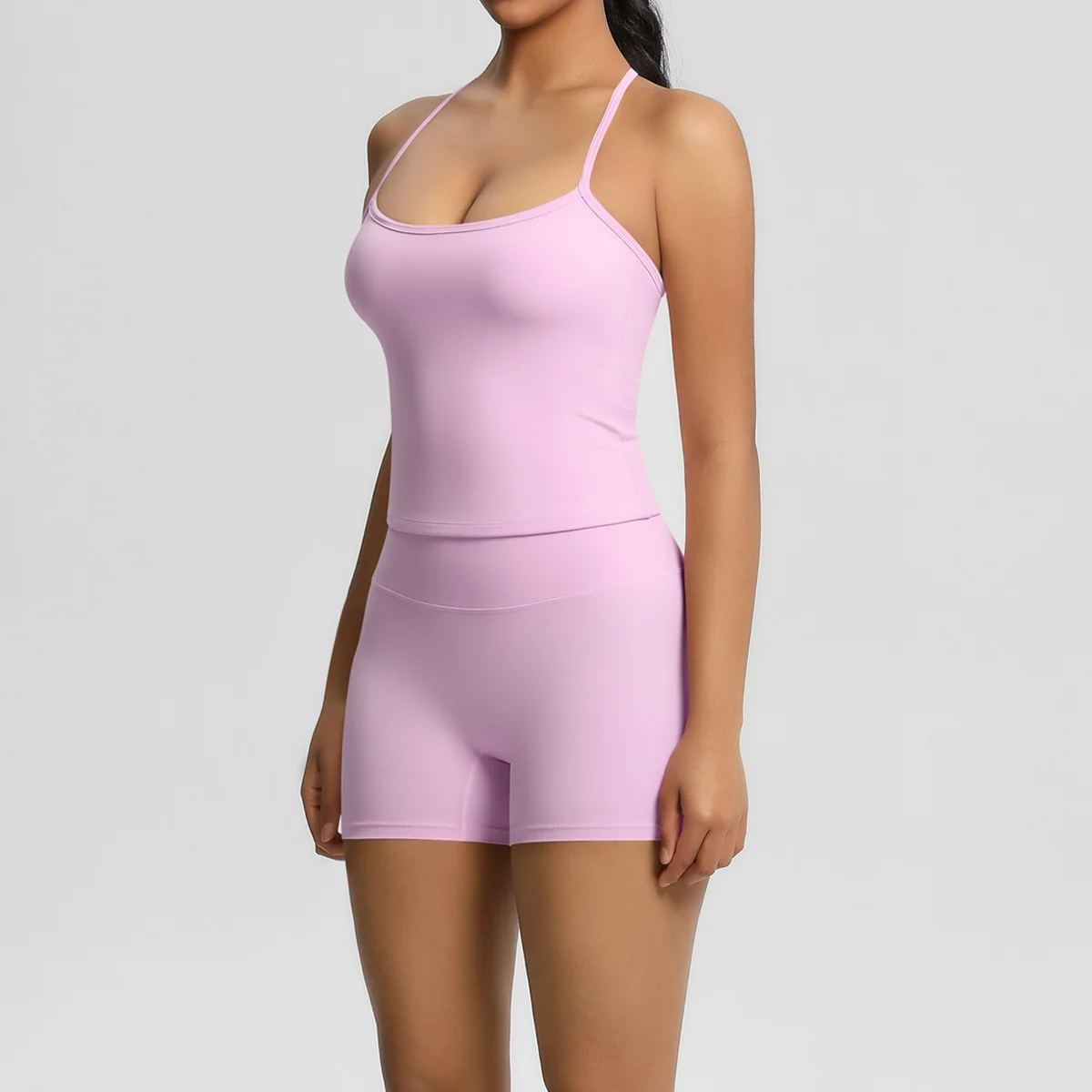 Langes Trägerloses Top-Set Yoga Gym Set Nahtloser Rückenfreier Sport-BH Tops Tanktop Hüftlift-Leggings Gym-Shorts-Sets Sportset – Detail 2