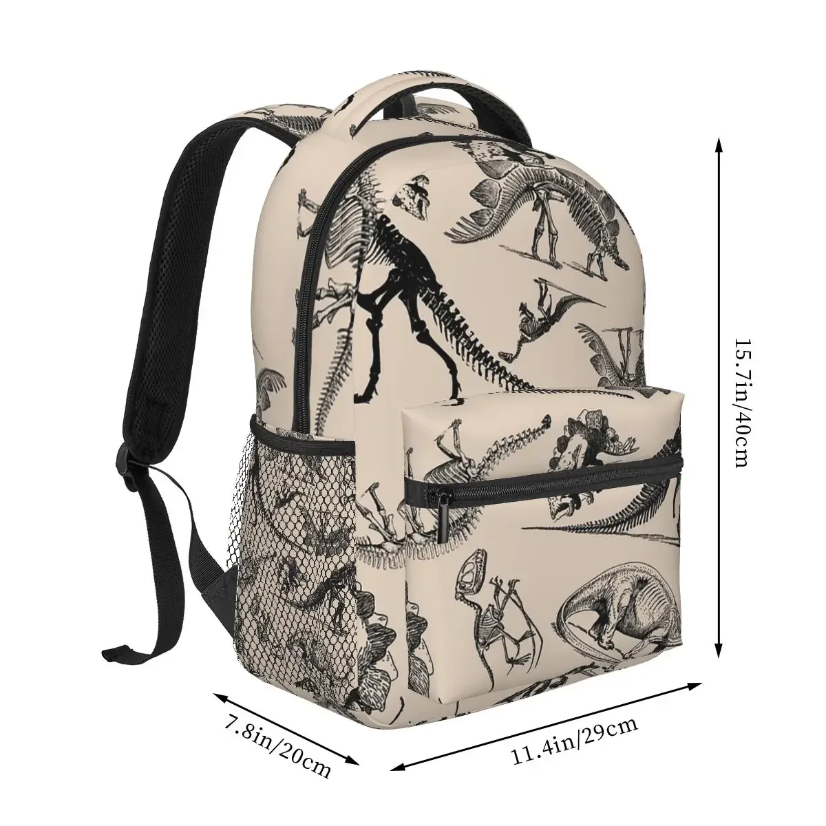 Vintage Museum Dinosaurs And Skeletons Black And Cream Backpacks Boys Girls Bookbag Students School Bags Rucksack Shoulder Bag