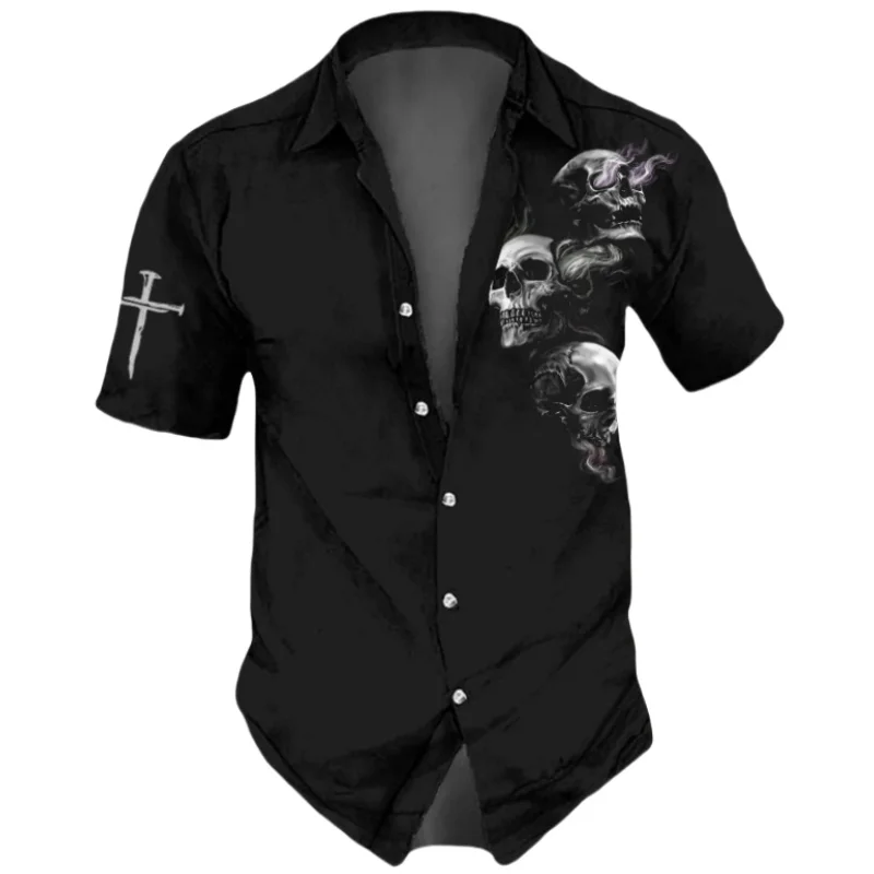 Skull Heren Shirts Horror 3d Print Casual Hawaiian Shirts Man Retro Shirt Voor Man Street Knoop Korte Mouwen Revers Kleding 2024