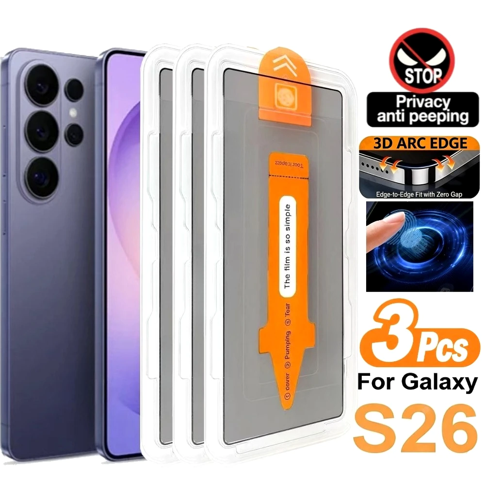 3er-Pack Anti-Spionage Displayschutzfolie für Samsung Galaxy S26 S25 S24 Ultra S23 S22 S21 Plus S25 S26 Edge mit Ein-Klick-Installation Glas