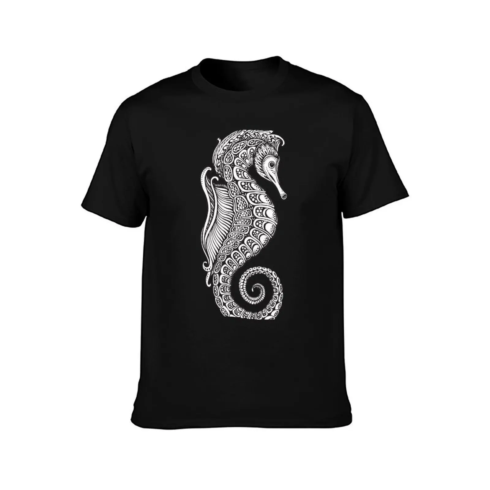Seahorse Zentangle Design T-Shirt Utility Casual Work T-Shirt