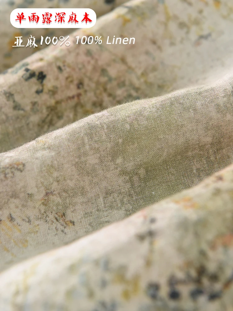 OriGoods 100% Linen Skirt Woman 2025 New Summer Flower Print Linen Skirt Elastic Waist Pocket Vintage Elegant Long Skirt Q152