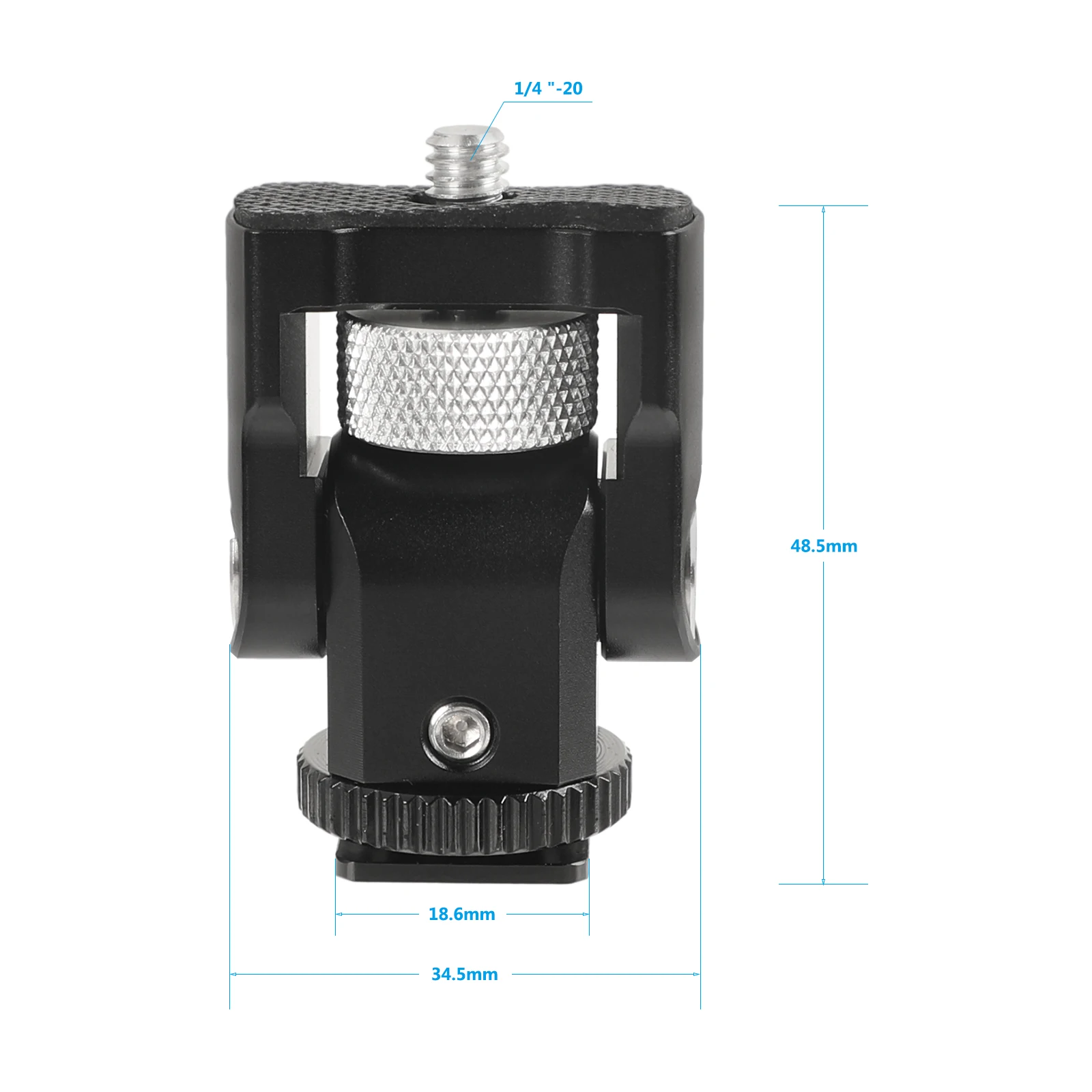 1/4"-20 Support Holder 90 Degree Tilt Adjustable With Shoe Mount Adapter For Monitor / LED Flashlight (Protective Case Included)