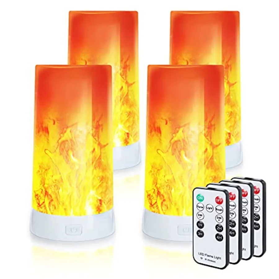 

Светодиодный светильник с эффектом пламени 4X, USB-перезаряжаемый, 4 режима, мерцающий эффект пламени, фонарь-свеча с пультом ДУ, таймером и датчиком гравитации