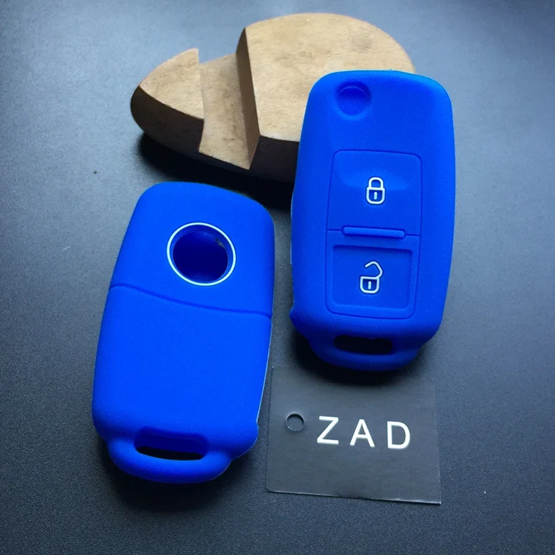 ZAD 2 buttons floding key silicone rubber car key cover case skin for vw seat ibiza leon toledo all-inclusive car accessories