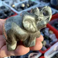 Natural Pyrite Elephant Statues Crystal Animal, Cute Carving Figurine, Natural, Christmas Gift, 1Pc