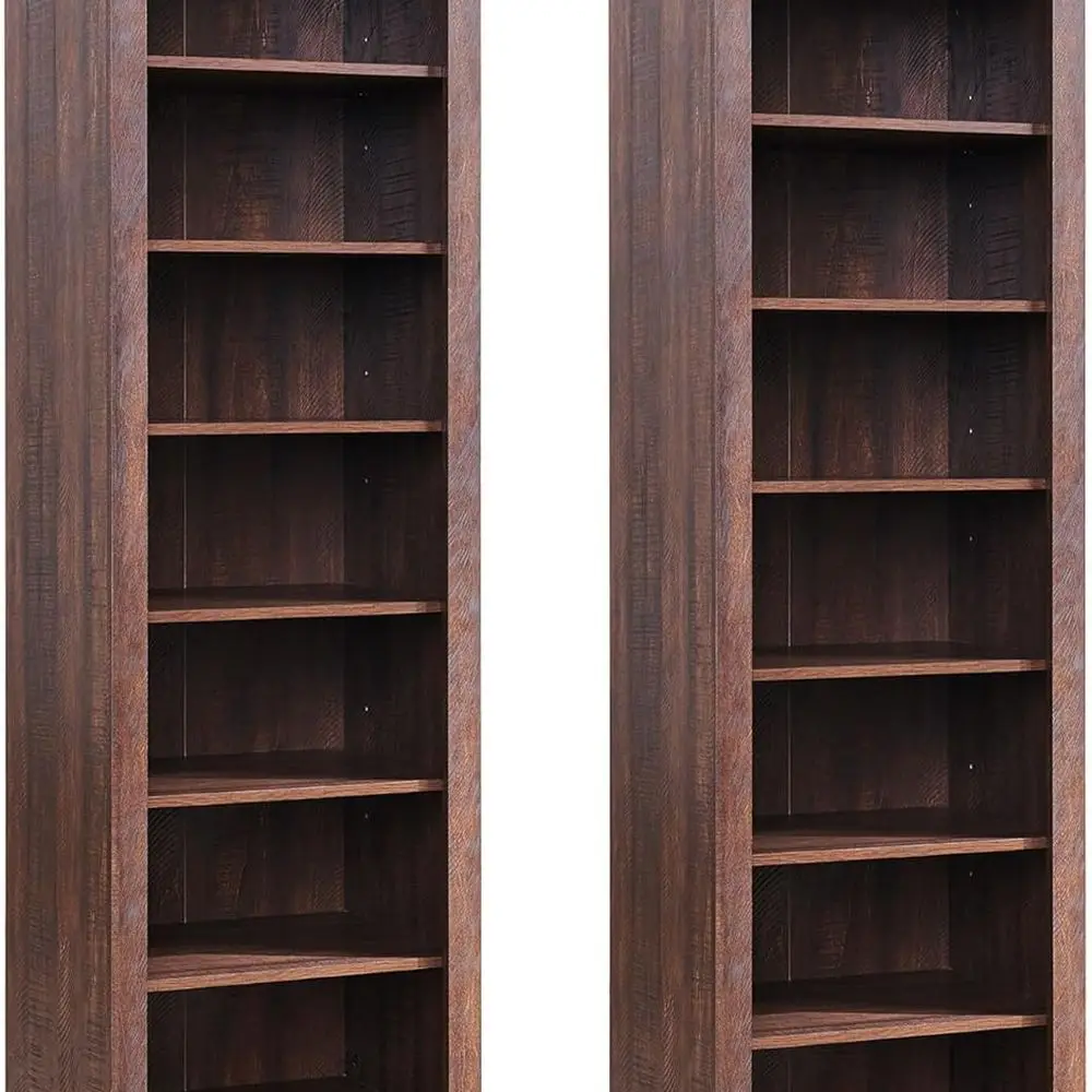 

Набор из 2 арочных 8-уровневых книжных шкафов 71, полки для хранения в современном фермерском стиле, коричневая деревянная книжная полка для гостиной или офиса