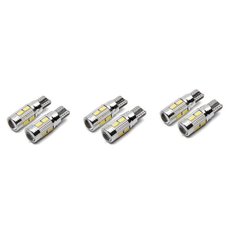 6PCS W5W T10 12V 6000K 5630 10 SMD Car LED Bulb Canbus License Plate Wedge Side Turn Singal Light Super Bright White