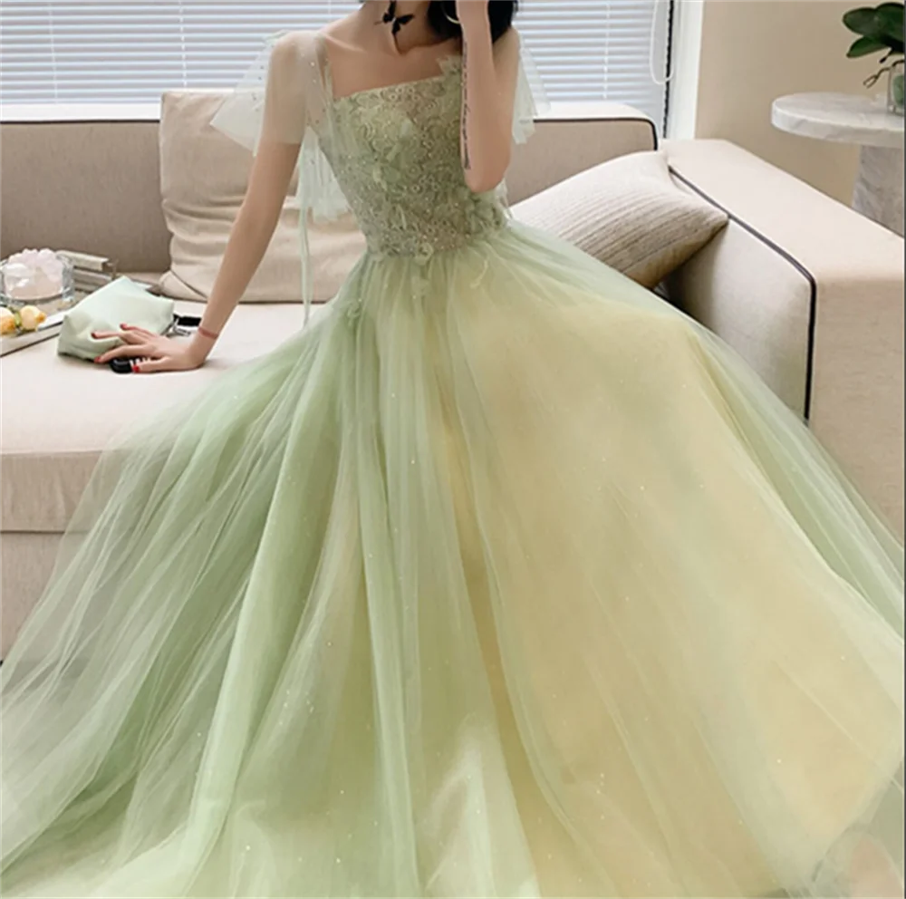 Jessica Sweetheart Light Green Prom Dresses Lace Embroidery Princess Evening Dresses Fairy A-shaped Formal Occasions Party Dress