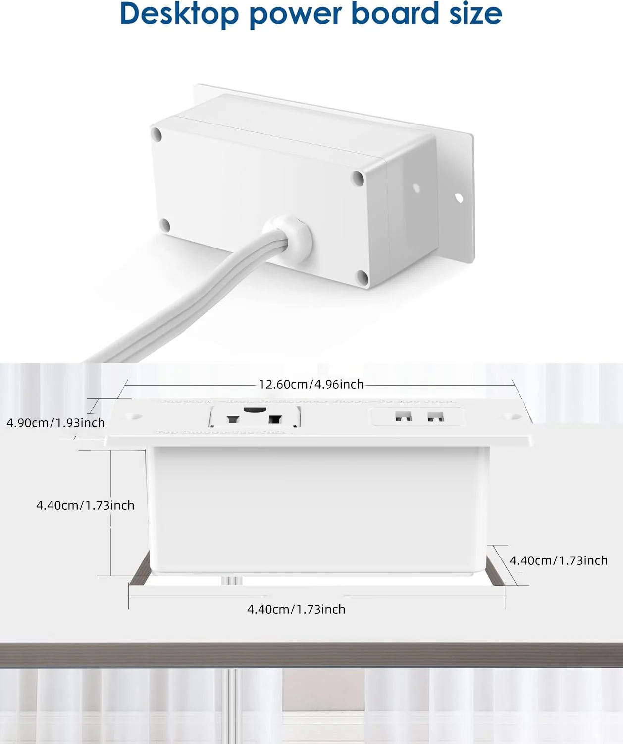 Mini Recessed Embedded Power Strip 1 AC Outlet 2 USB-A Charging Ports(5V 2.1A) 1.5M Extension Cord Flush Mount Socket for Office Desk Cabinet Meeting Table Hotel Counter Workbench