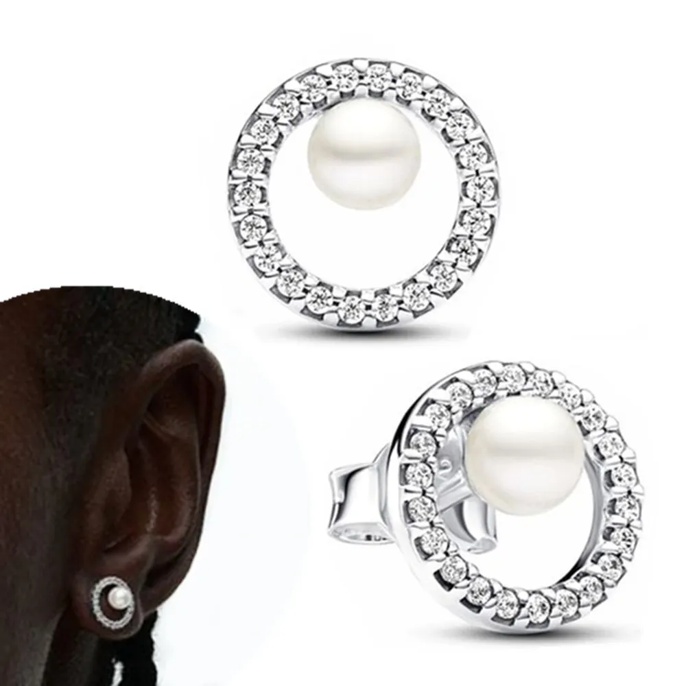 Woman Hoop Earrings 925 Sterling Silver Pearl Pavé Halo Stud Earrings For Women Earrings Jewelry Gifts