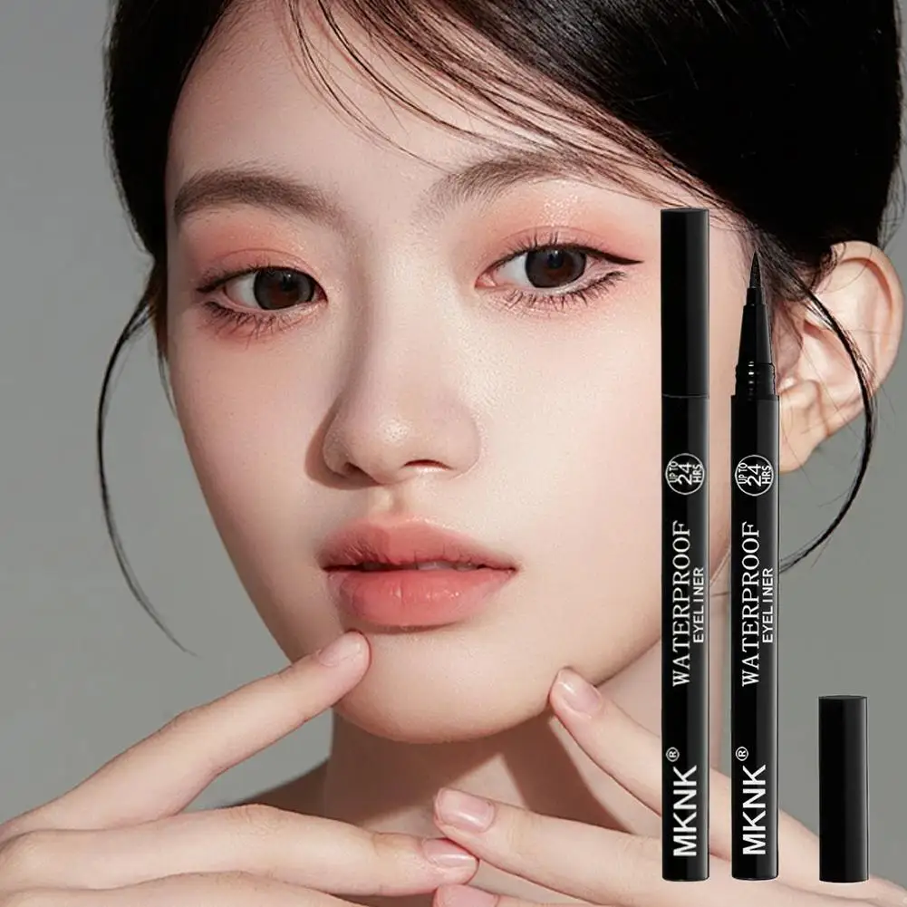 Waterproof Liquid Eyeliner Ultra-Fine Brush No-Skip Finish Satin Formula Eyeliner Black, Vegan F4Q9