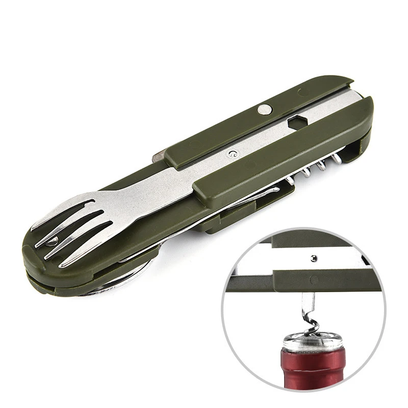 1pc Camping folding knife fork spoon combination stainless steel tableware outdoor multifunctional cooking folding tableware