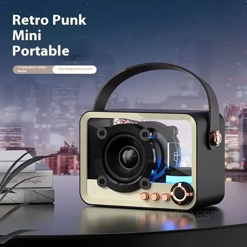 Mini Retro Punk Bluetooth Speaker Portable Soundbox Transparent Mech Design with LED Lights Great Gift for Men and Women