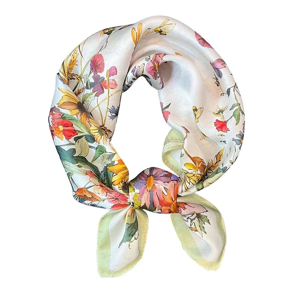 

53*53cm 100% Natural Silk Scarf for Women, Elegant Bandana Hijab Shawl, Fashionable Head Wrap & Neck Foulard