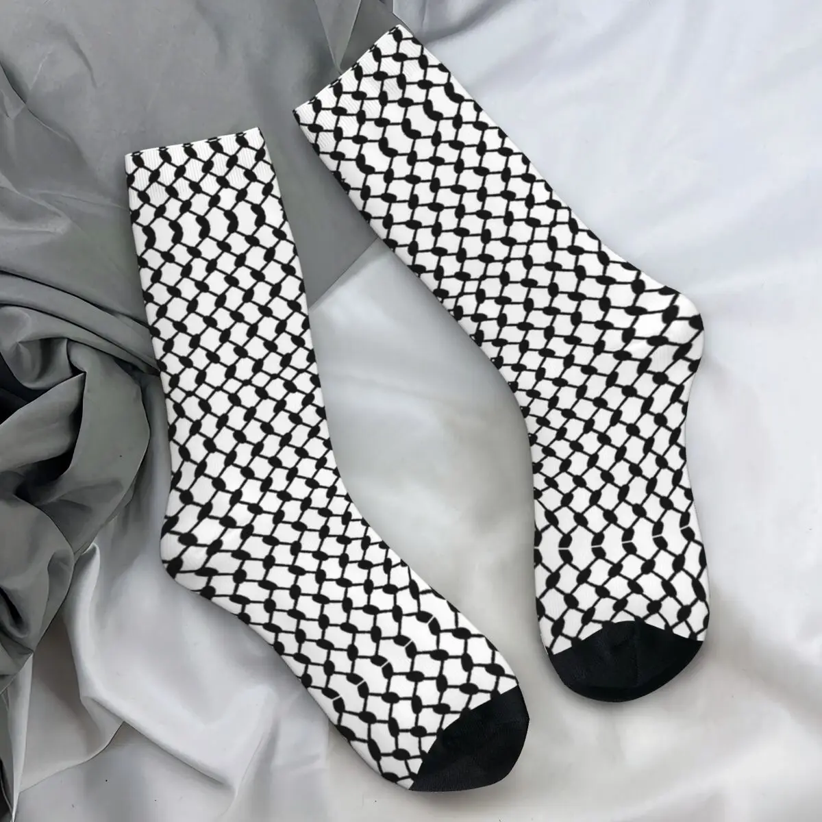 Multi Colors Vertical Keffiyeh In White Stockings Custom Trendy Socks Autumn Anti-Slip Socks Unisex Men Skateboard Quality Socks