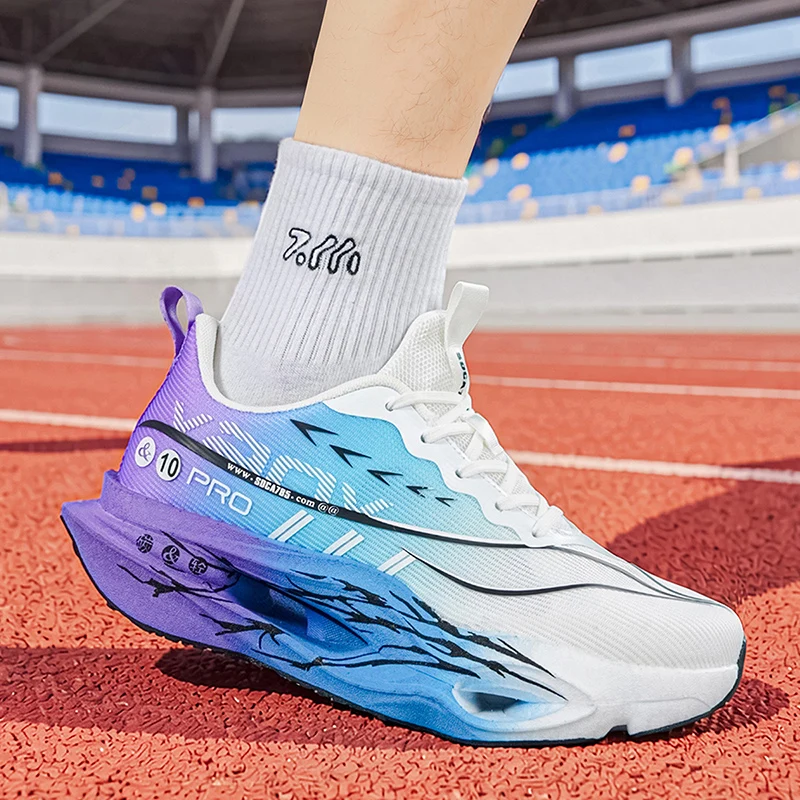 Herren-Freizeitsportschuhe mit Carbonplatte zur Laufunterstützung, atmungsaktivem Mesh, bequemen, niedrigen Schnürschuhen für Trailrunning, Zero-Drop-Sohle, langsamem Rückprall, rutschfest, geeignet für Fitnessstudio, Jogging und Camping. – Detail 21