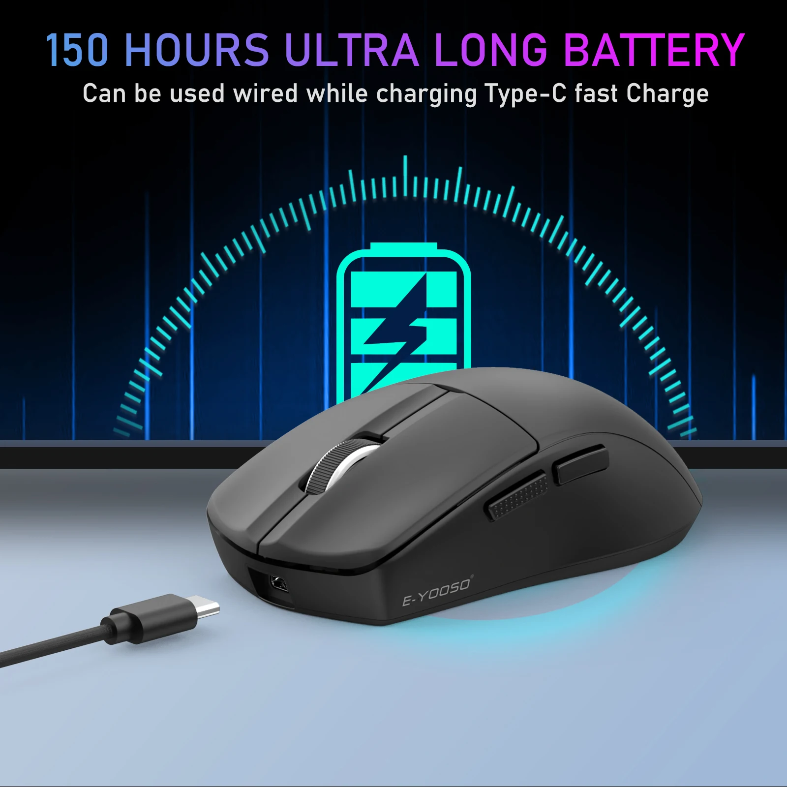 E-YOOSO Wired Gaming Mouse Tri-Mode 2.4G /BT/USB-C Ultra Lightweight Rechargeable Computer Mouse for Laptop/PC/Mac