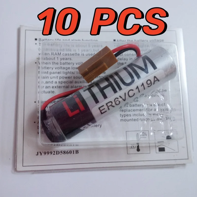 10 Pack Original New ER6V ER6VC119A Battery 3.6V 2000mAh PLC Lithium Batteries With FANAC Brown Plugs Connectors