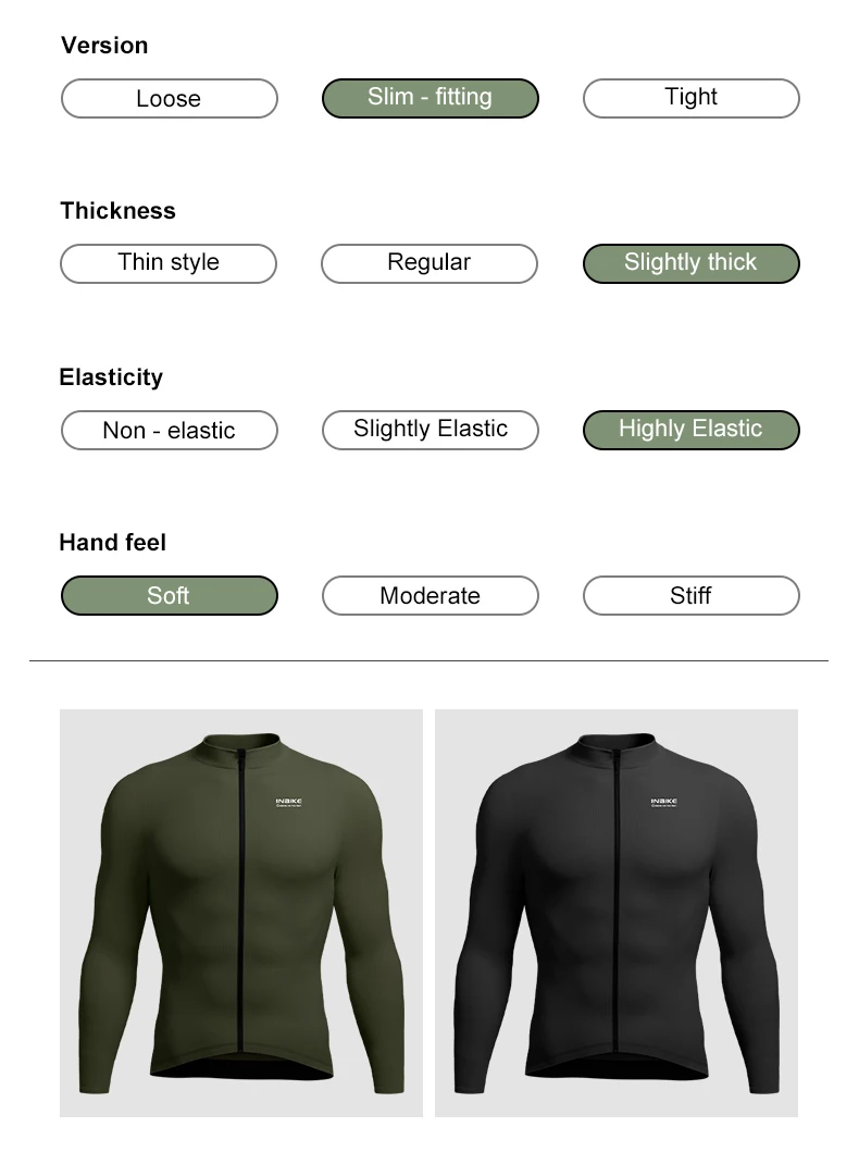 INBIKE Herren-Fleece-Radtrikot für den Winter, langärmelig, durchgehender Reißverschluss, einfarbig, Rennrad-Top mit 3 Gesäßtaschen, Radtrikot – Detail 3