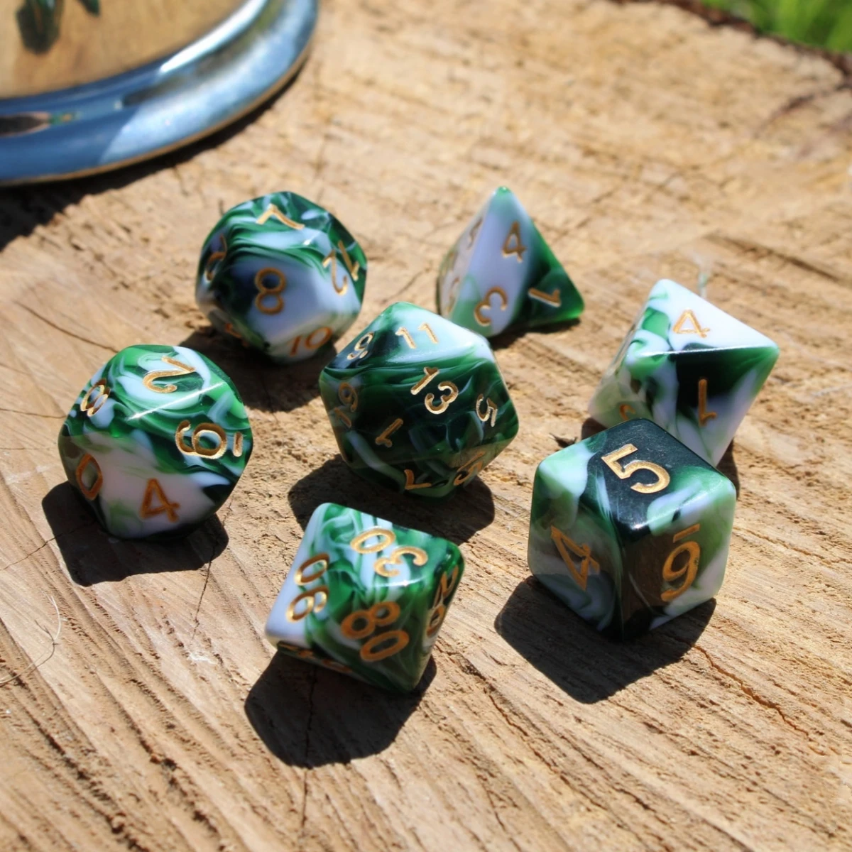 7Pcs/Set Marbled Mint Dice for DND Dungeons and Dragons Table Games D&D RPG Tabletop Roleplaying