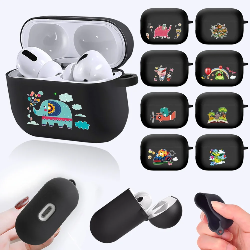 

For Apple AirPods Pro A2084 A2083 Black Silicone Wireless Bluetooth Earphone Cases Cute Cartoon Pattern Series Headphone Case