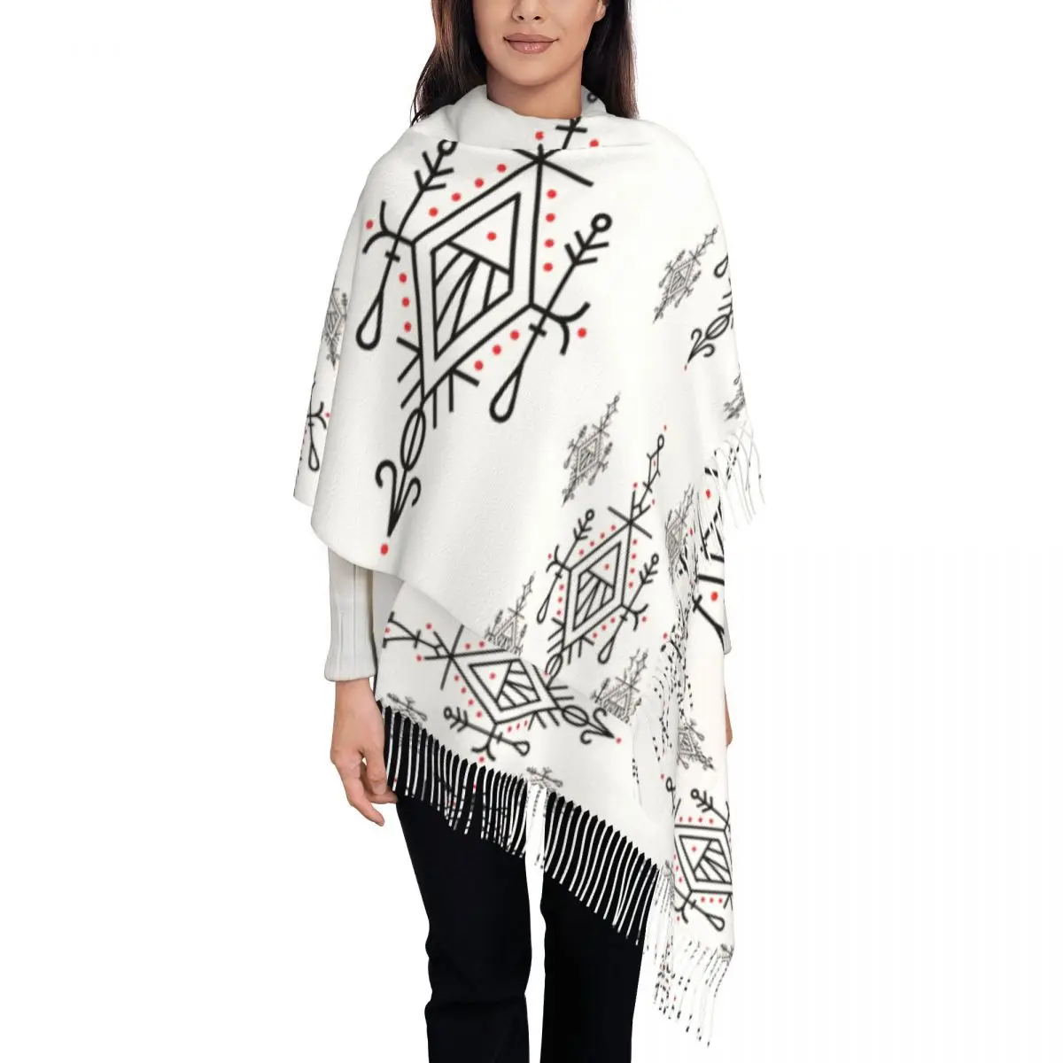 Amazigh Kabyle wzorzysty szal Wrap kobiety długie zimowe ciepłe Tassel szal Unisex geometryczne tradycyjne szale