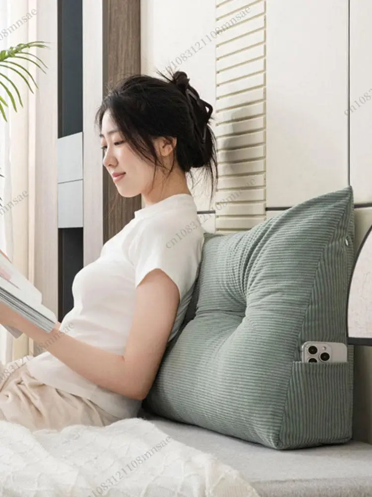 

Triangular Wedge Headboard Pillow with Side Pockets Positioning Support Reading Bolster Pillow Wedge Pillow for Bed Sofa