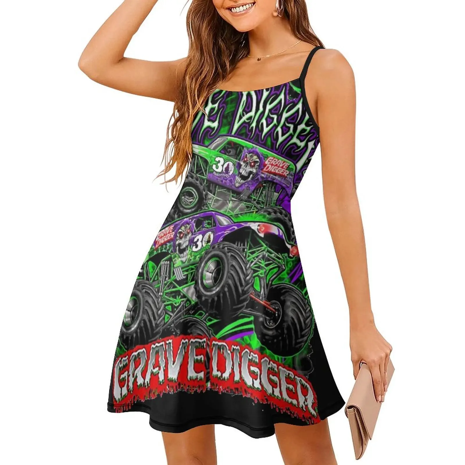 فستان Monster Jam Grave Digger Monster للسيدات هيب هوب ملابس الشارع مطبوع عليه رسومات جرافيك للحفلات والنوادي Monster Jam Grave Digger