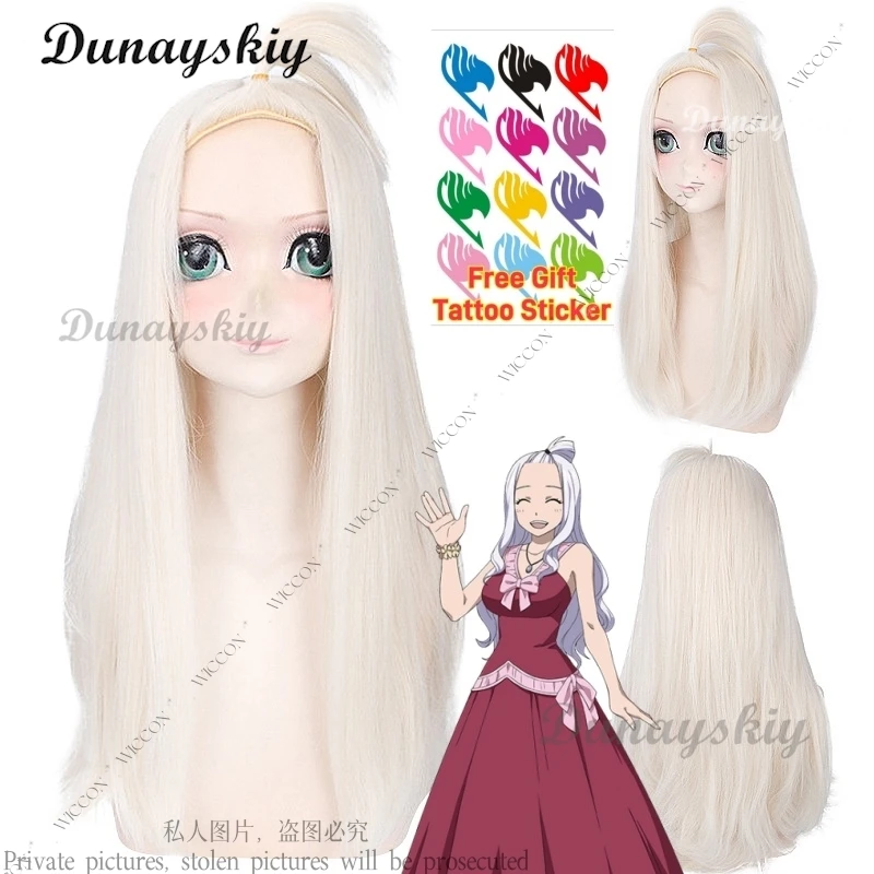 Mirajane Strauss FAIRY Cos Anime Wig TAIL Woman Adult Cosplay Wig White Tattoo Sticker S-Class Mage Demon Mirajane Halloween