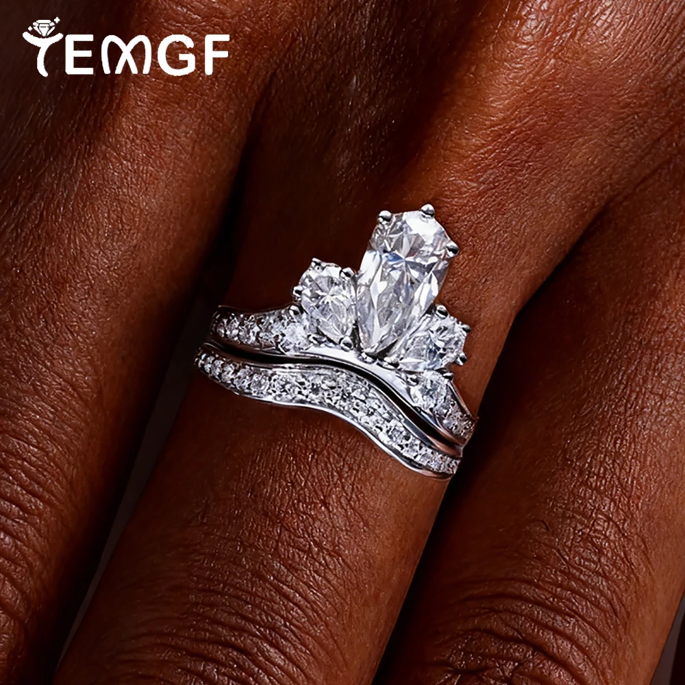 

TEMGF Full Moissanite Crown Rings Set for Women Men S925 Silver Luxury Shiny Engagement Wedding Ring Fine Jewelry With Certified