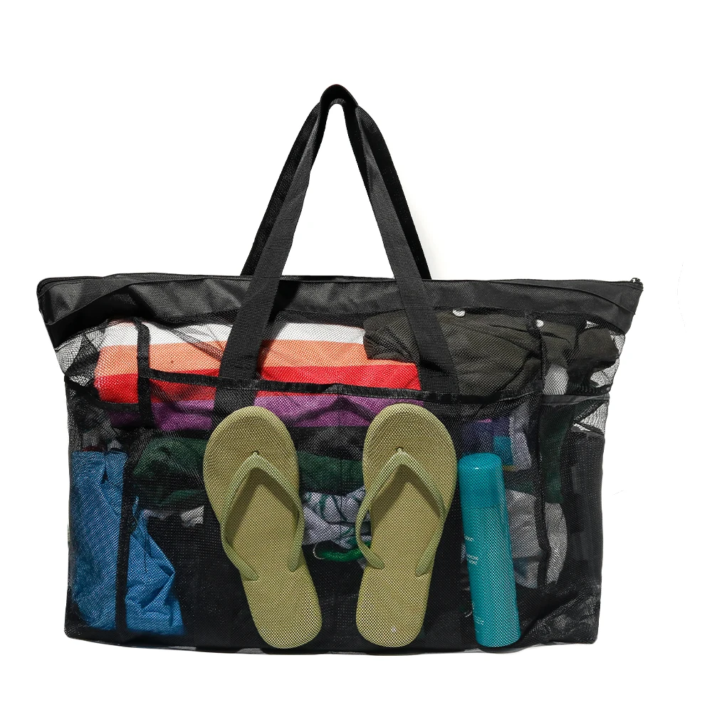Large Mesh Beach Bag with Zipper Closure & Detachable Toiletry Pouch - Lightweight Pool Bag & Travel Tote for Beach Essentials