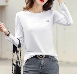 Spring and Autumn Women's Pullover Round Neck Solid Print Long Sleeve T-shirt Underlay Fashion Casual Office Lady Elegant Tops