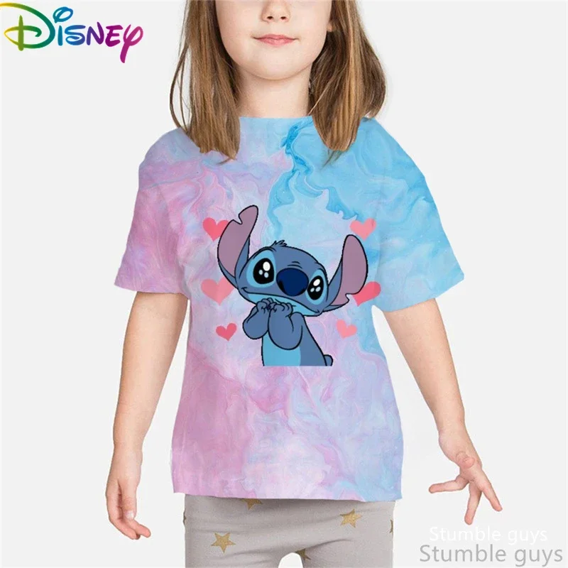 

Disney Stitch Kids Summer T-Shirt Kawaii Anime Print Kids Fashion Short Sleeve