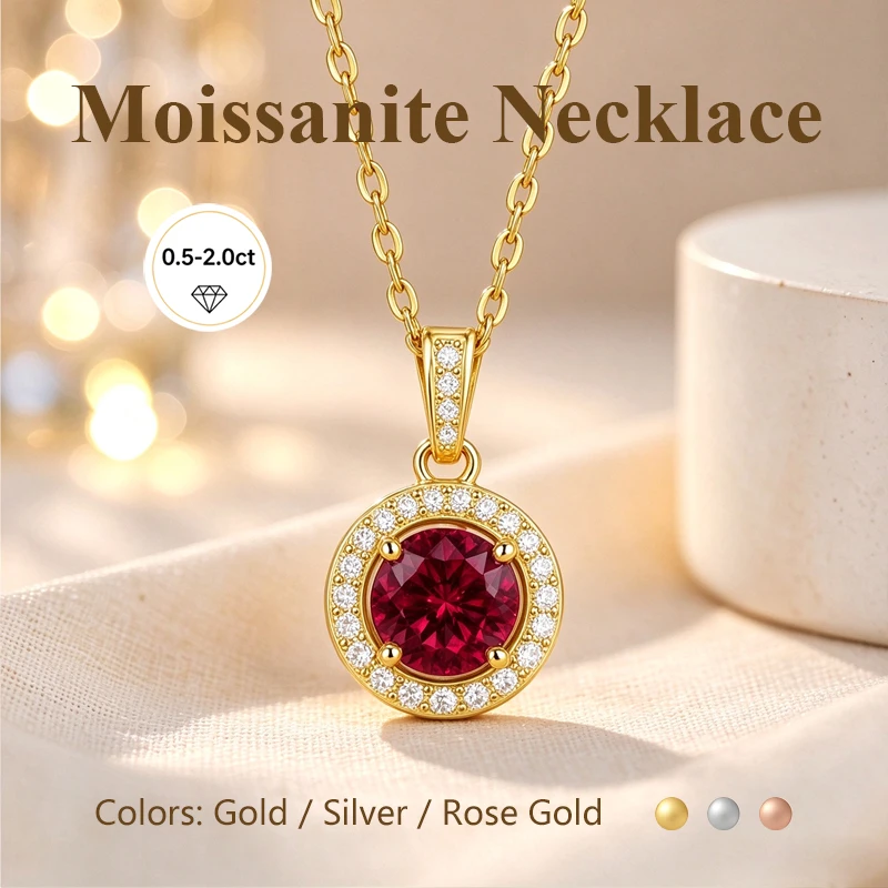 S925 Silver Round Moissanite Necklace 0.5-2ct Fashion Pendant with GRA Certificate Perfect as a Jewelry Wedding Gift for Women