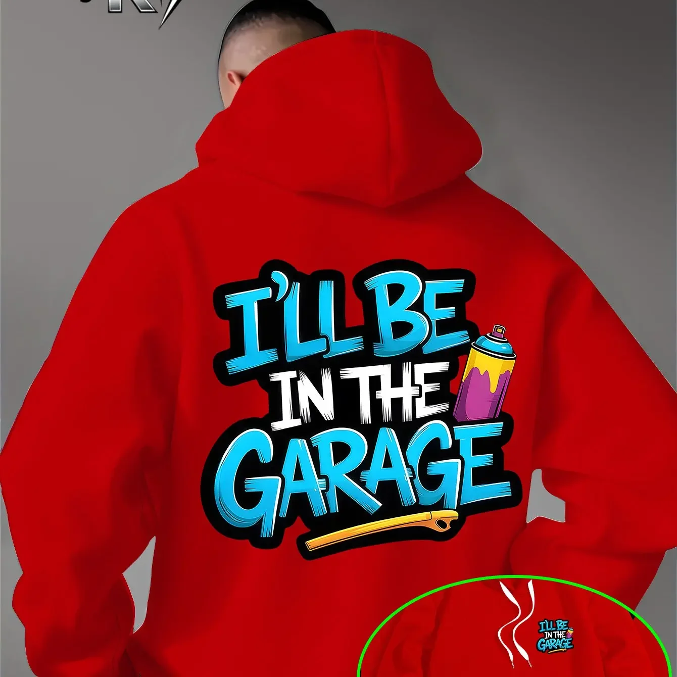 Men's Garage Hoodie Car Enthusiast Graphic Spray Paint Wrench Back Print Oversized Pocket Pullover Sweatshirt Streetwear