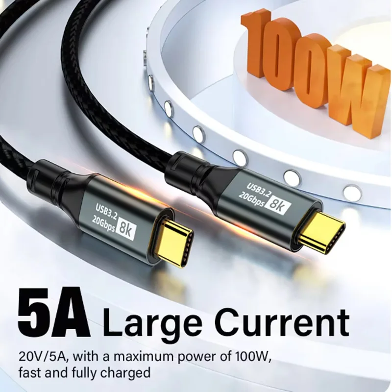 Type C PD100W Fast Charging Cable Usb C USB 3.2 20Gbps ThunderBolt 3 8K Extend Data Cable Cord For iPhone 15 Pro Max MacBook