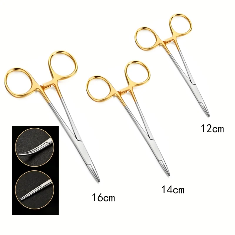 

Dental Needle Holder Plier Surgical Hemostatic Clamp Forcep Orthodontic Tweezer 12/14/16cm Gold Plated Handle