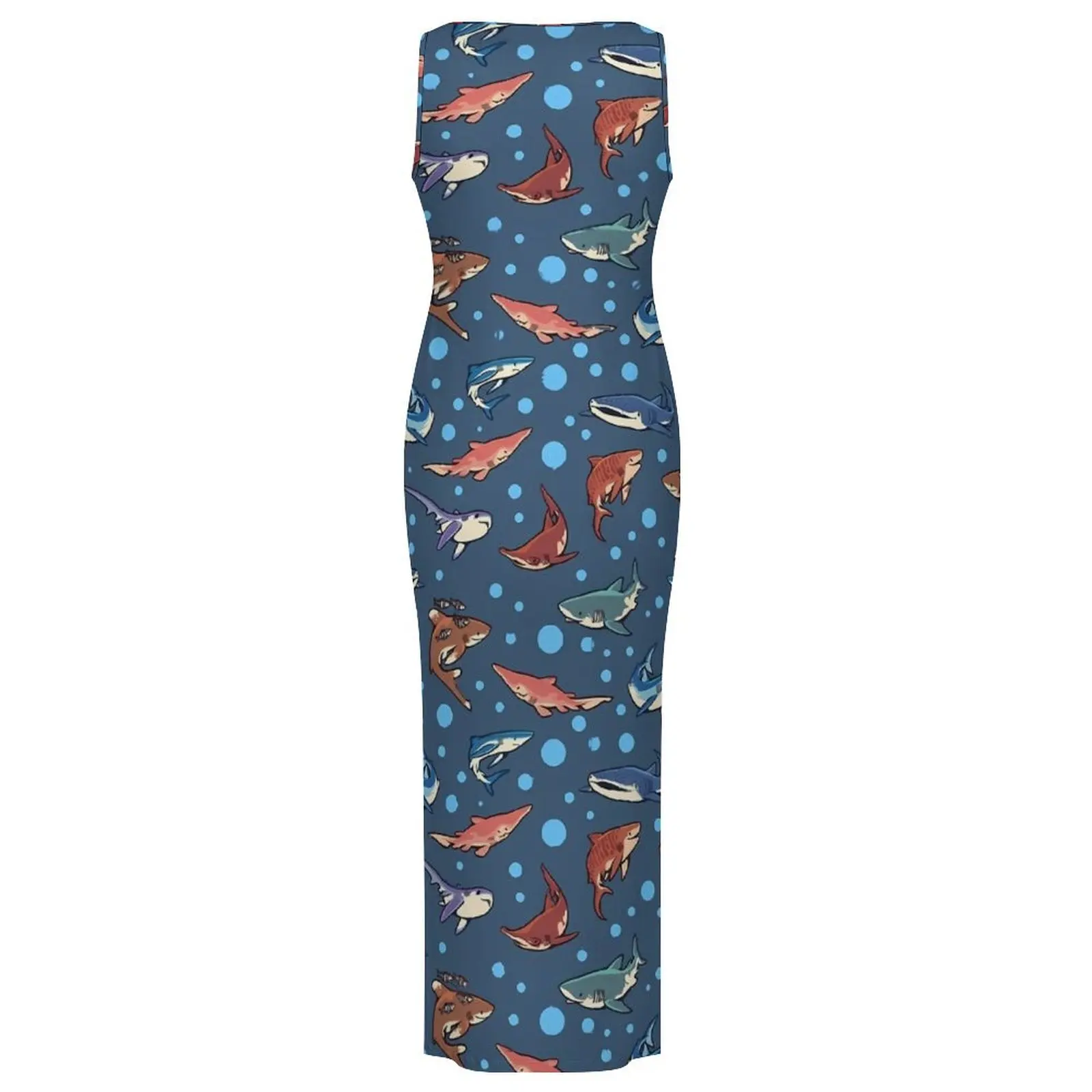 Sukienka maxi bez rękawów z nadrukiem kropki, elegancka sukienka maxi w stylu kreskówkowym z rekinem, sukienka bodycon w stylu Y2K na wakacje, duży rozmiar 3XL 4XL