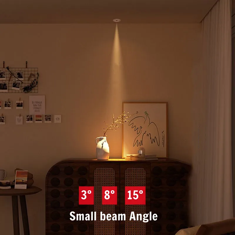 

LED spotlights, ceiling lights, focusing small angles of 3°, 8°, 15°, ambient lights, wine cabinet, dining table, museum lightin