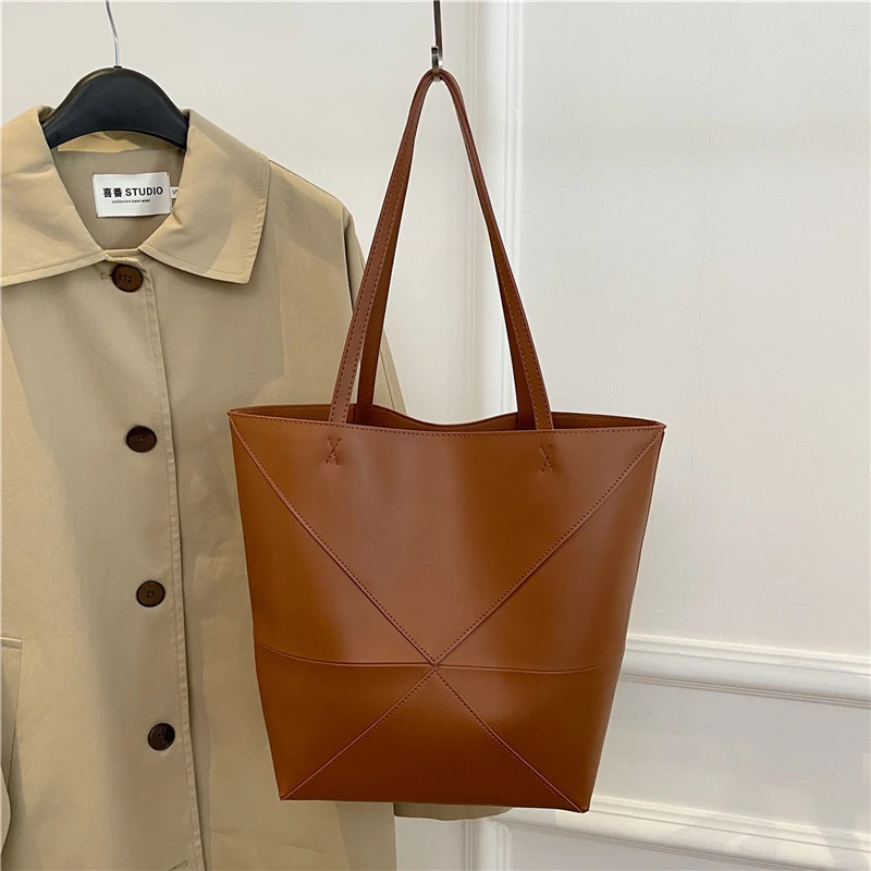 Große Kapazität Tasche Für Frauen Pu Leder Handtasche Designer Eimer Schulter Tasche Weibliche Top Griff Tote Einfache Reisetasche Schwarz – Detail 29
