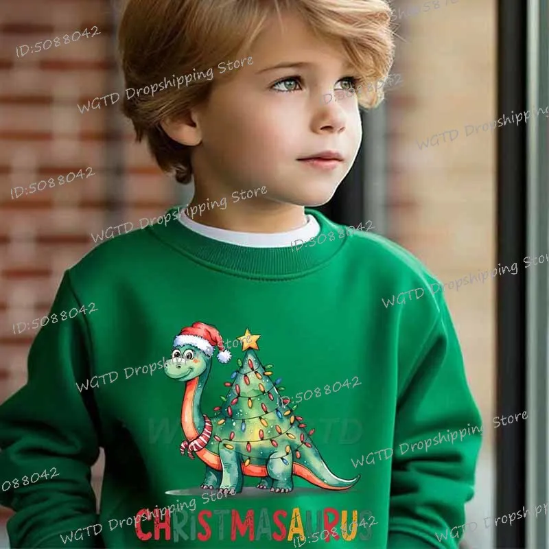 

Kids Christmasaurus Sweatshirts Funny Dinosaur Autumn Children Clothing Cartoon Print Christmas Casual Boys Girls Pullover Gifts