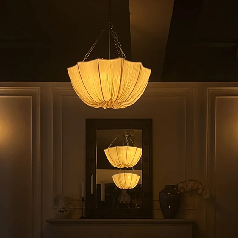 American LED vintage fabric chandelier, dimmable, for living room, bedroom Home interior lighting, hardware lustre