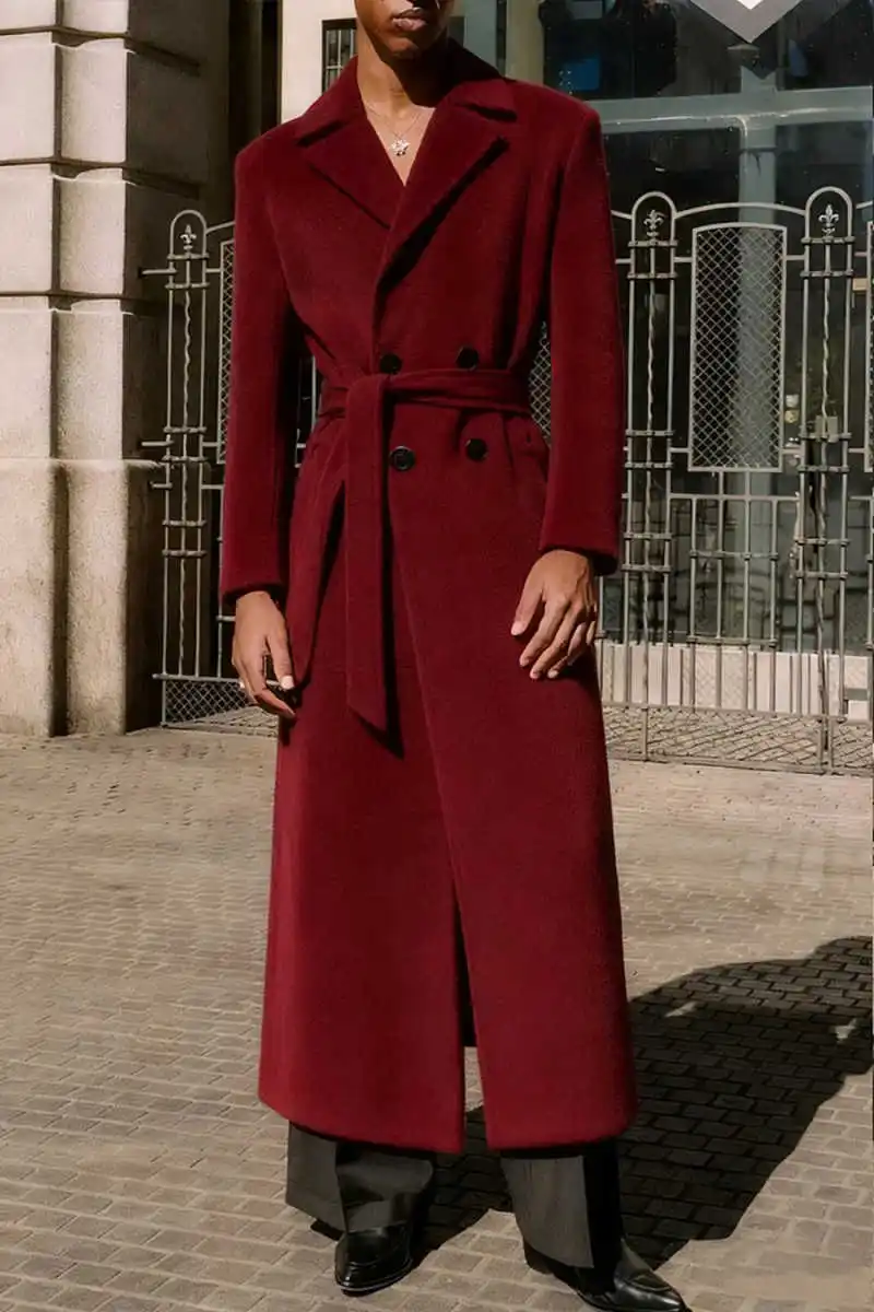 Charming Men Woolen Overcoat 1 Piece Double Breasted Notched Lapel Autumn Winter High Street Outerwear Custom Made