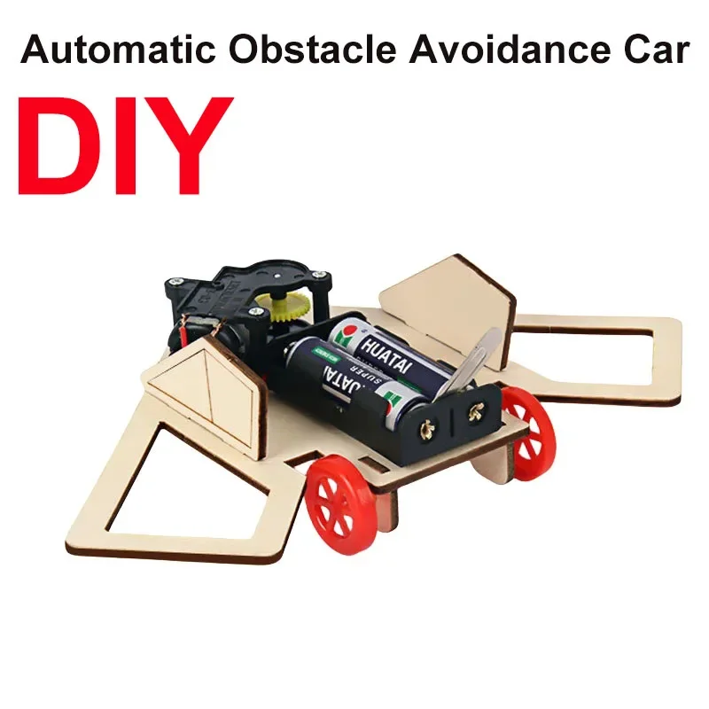 DIY Obstacle Avoidance Car Robot Wooden assembly Science Experiment Technology School Student Manual Experiment Toy