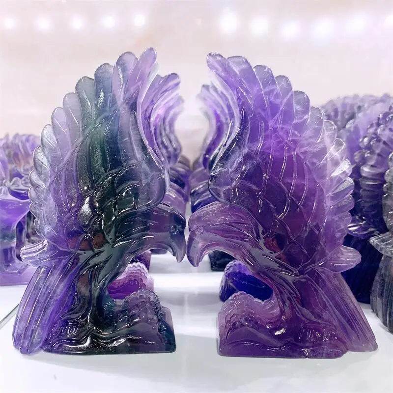 

Natural Fluorite Eagle Carving Room Decoration Healing Crystal Animal Figurine Reiki Carved Stones Gift 1PCS