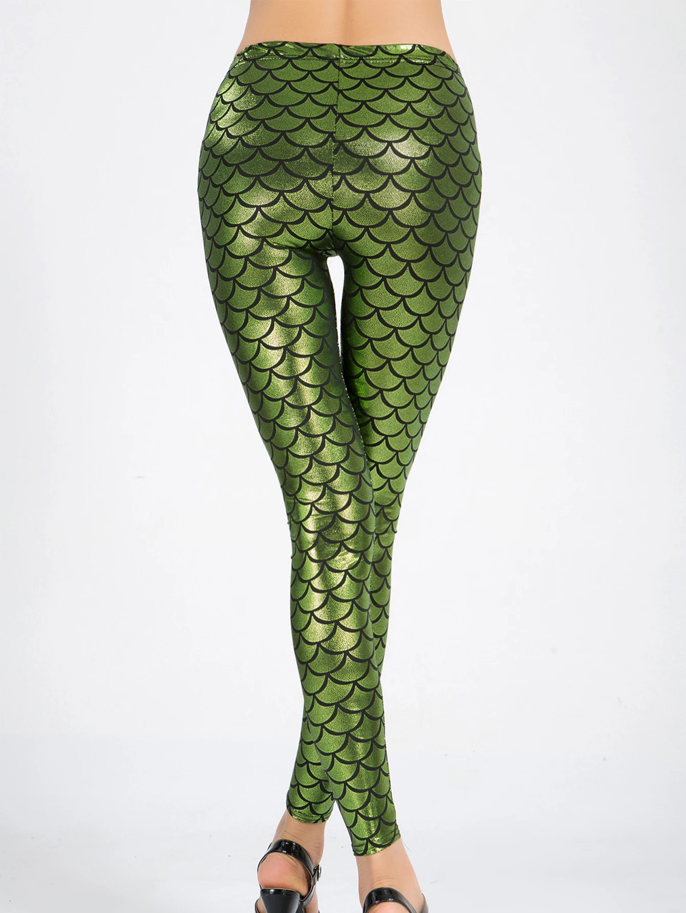 European And American Nightclub Glossy Fish Scale Leggings Women Fashion Wear High Elastic Tight Green Fish Scale Leggings Woman