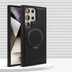 360° Rotation Stand Holder Leather Magnetic Case For Samsung Galaxy S26 S25 Ultra S24 S23 S22 Plus Wireless Charge Bumper Cover