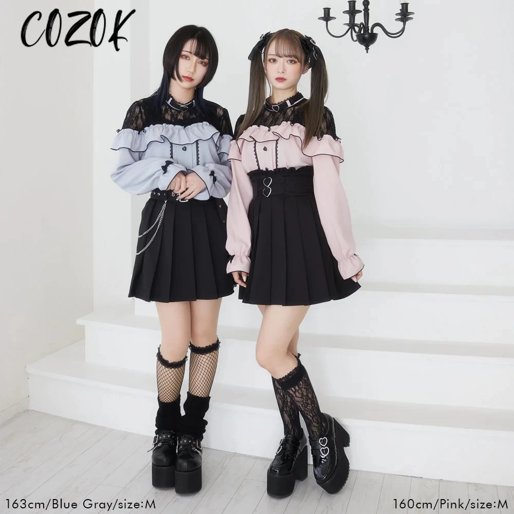 Autunno nuove camicie giapponesi carino Lolita dolce pizzo splicing fiocco amore fungo bordo camicetta a maniche lunghe ragazze che toccano la camicia Camisas